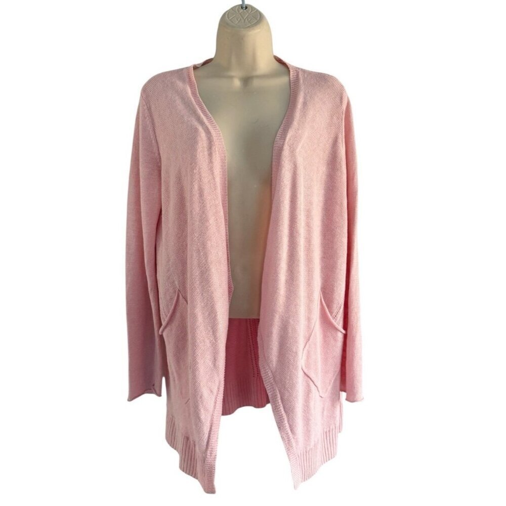 Eileen Fisher Women's Sz XS Light Pink 100% Linen Open Front Cardigan Sweater